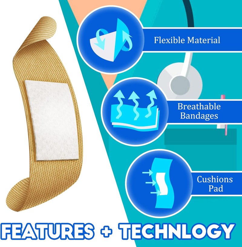 Flexible Fabric Adhesive Bandages - Breathable Fingertip & Knuckle Bandages | 180 Pcs in Assorted Sizes