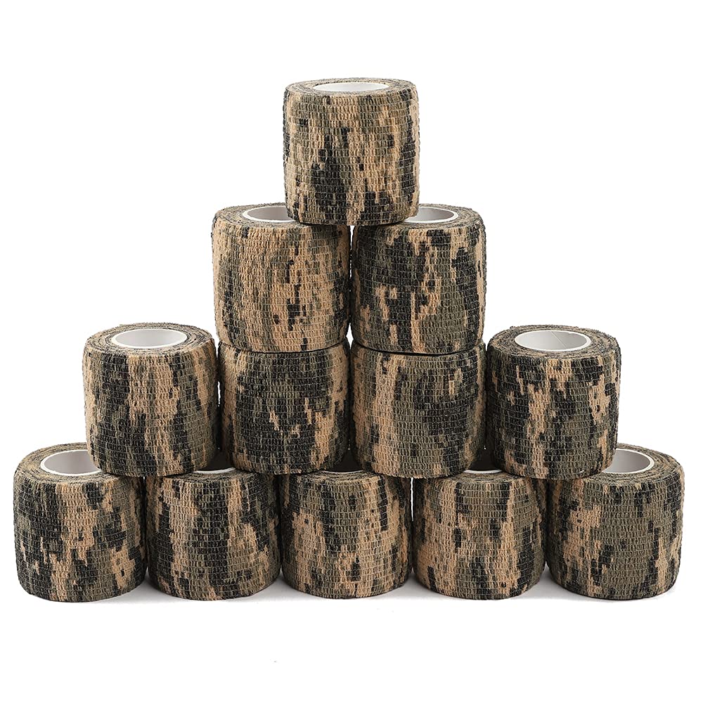 12 Pack Self Adhesive Bandage Wrap, Camouflage Cohesive Tape (Light Green