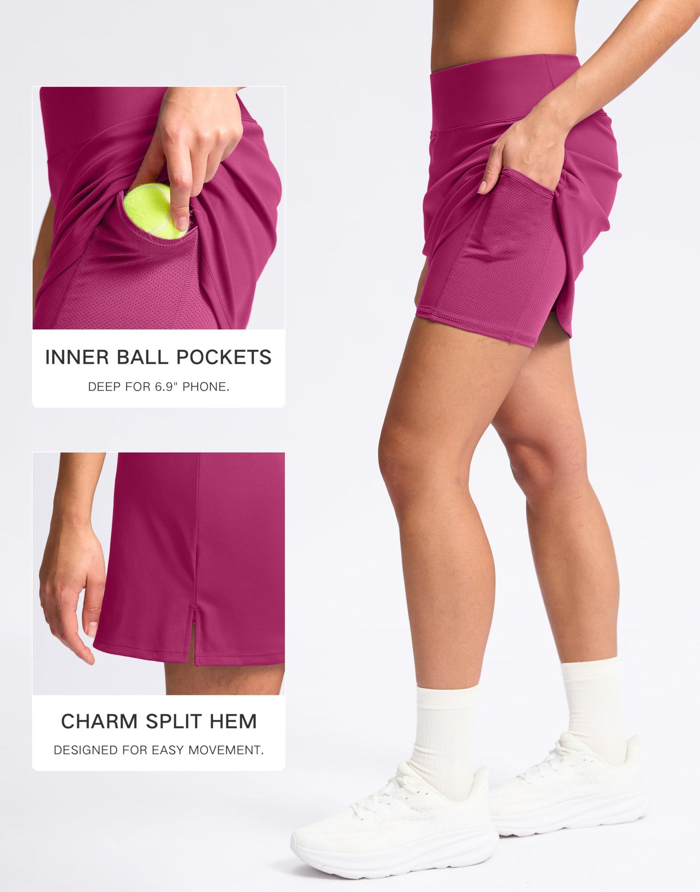 SANTINY 16" Skorts for Women with 2 Pockets High Waisted A Line Pickleball Golf Skort Casual Athletic Tennis Skirt (Rose_M)
