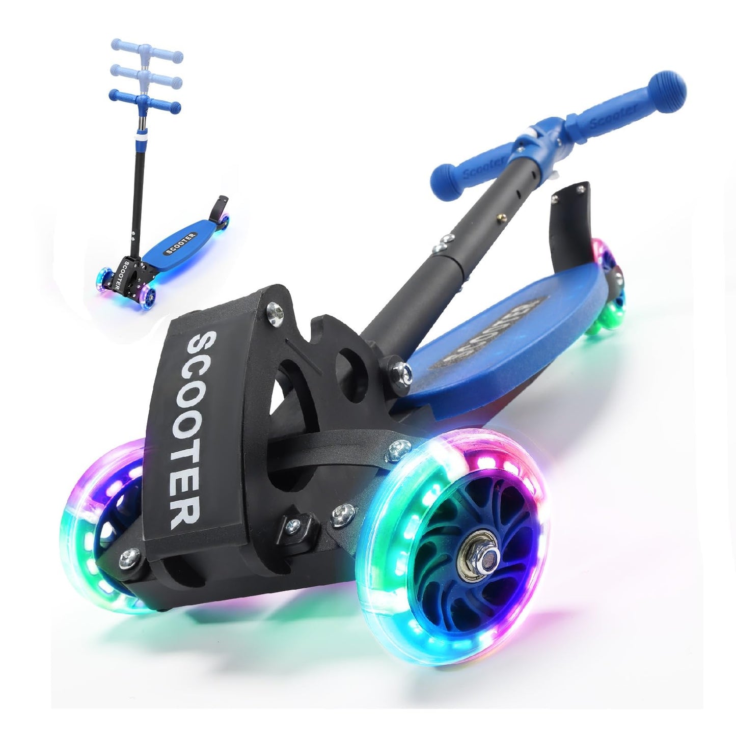 3 Wheel Scooter for Kids Ages 6-12, LED Light-Up Kids Kick Scooter–Portable Foldable, Adjustable Height, Durable Metal Construction, 6" Extra Wide Deck for Outdoor Activities,Child Safety Certified