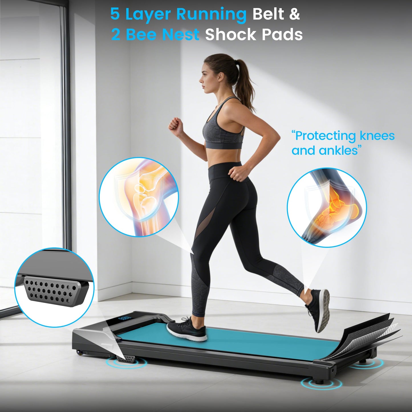 Walking Pad Treadmill for Home - Under Desk Walk Pads with Remote Control Mini Running Portable Electric Machine Adjustable Slim Compact with 0.6-4.0MPH Max up 220 Lbs Modes for Small Spaces Office