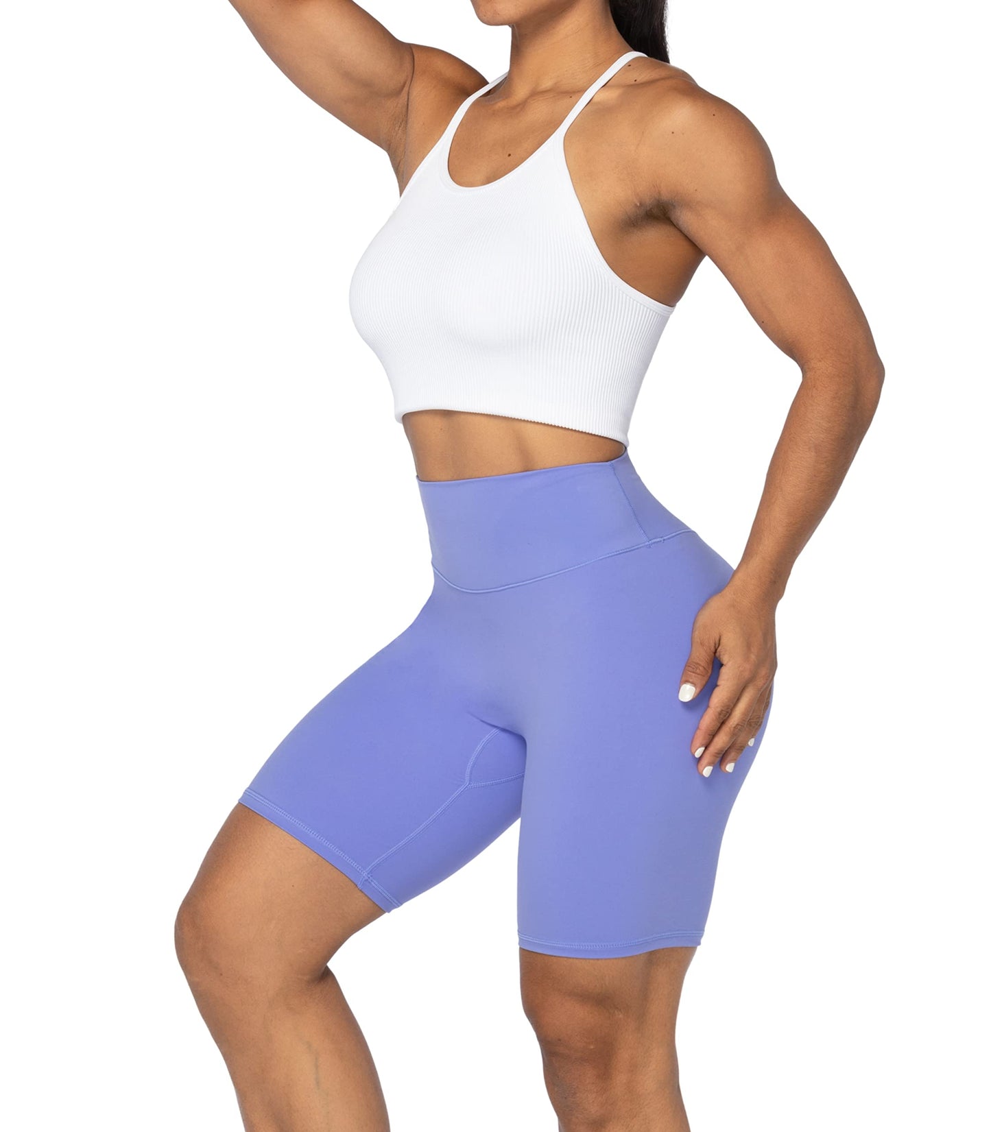 Sunzel 8" High Waist Biker Shorts for Women No Front Seam Soft Yoga Workout Gym Bike Shorts Tummy Control Squat Proof Purple