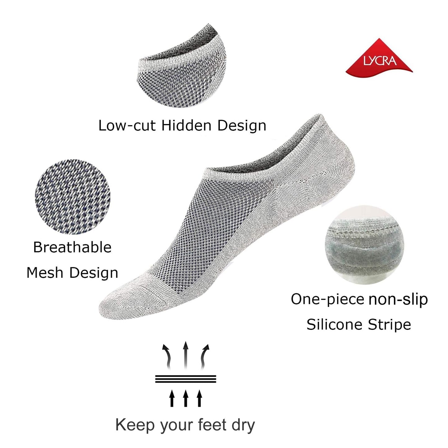 SIXDAYSOX No Show Socks Men 6 pack Low Cut Invisible Ondo Non Slip Socks for Loafer Flats Sneakers 9-11