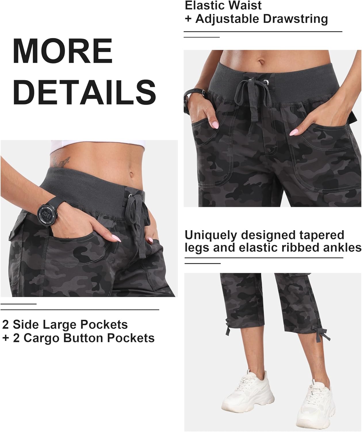 Women's Cargo Capris Hiking Pants - Lightweight Quick-Dry Outdoor Athletic Travel | Comfy with Pockets