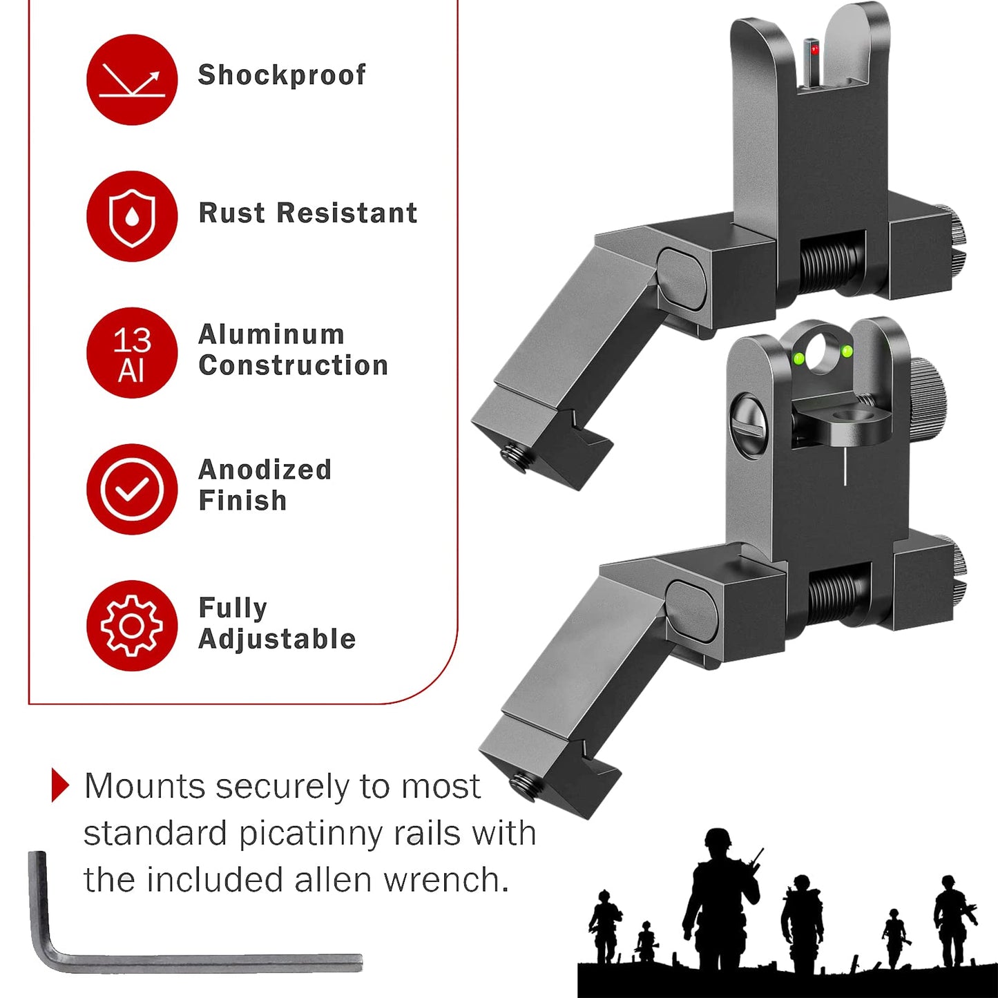 45 Degree Offset Flip Up Iron Sights | Aluminum Flip Up Sights | Canted Iron Sights Flip Up for Picatinny Rail Metal | Low Profile Flip Up Iron Sights