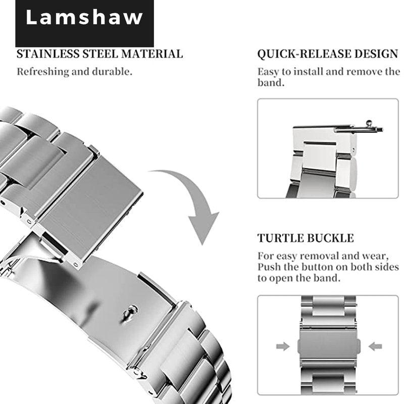 Lamshaw Compatible for Amazfit Helio Bands, Quick Release Stainless Steel Metal Replacement Straps Compatible for Amazfit Helio Fitness Tracker Wristband (Silver)