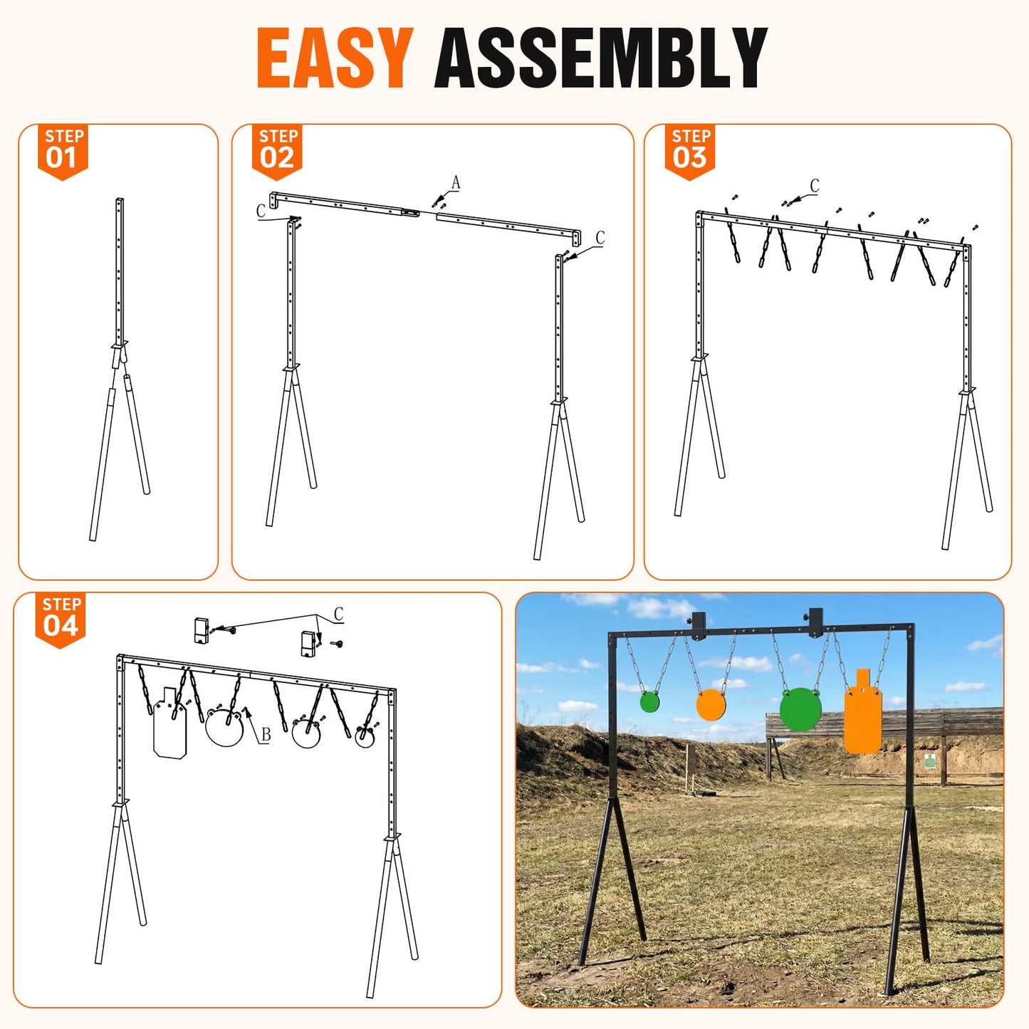 AR500 Steel Target Stand System Kit, 3/8" Thick 4", 6", 8", 7"x12" Steel Targets, Height Adjustable 35-65 Inch for Outdoor Shooting