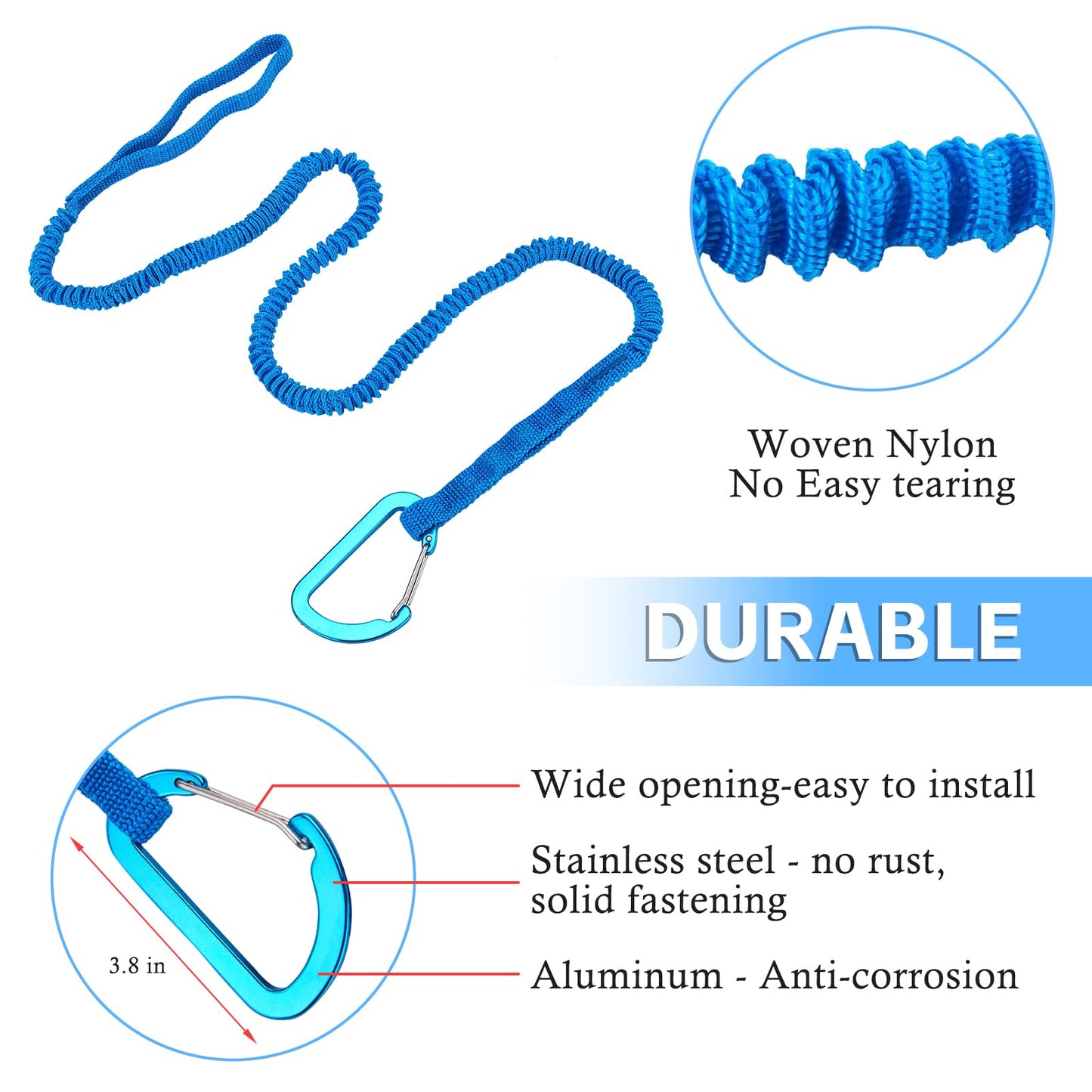 NVAAV 1/2/4 Pack Kayak Paddle Board Tether Leash Stretchable Strap Lanyard Rope, 3.3-7 Feet with Carabiner for SUP Kayaking Boating Canoeing Fishing Pole Rod or Other Gear
