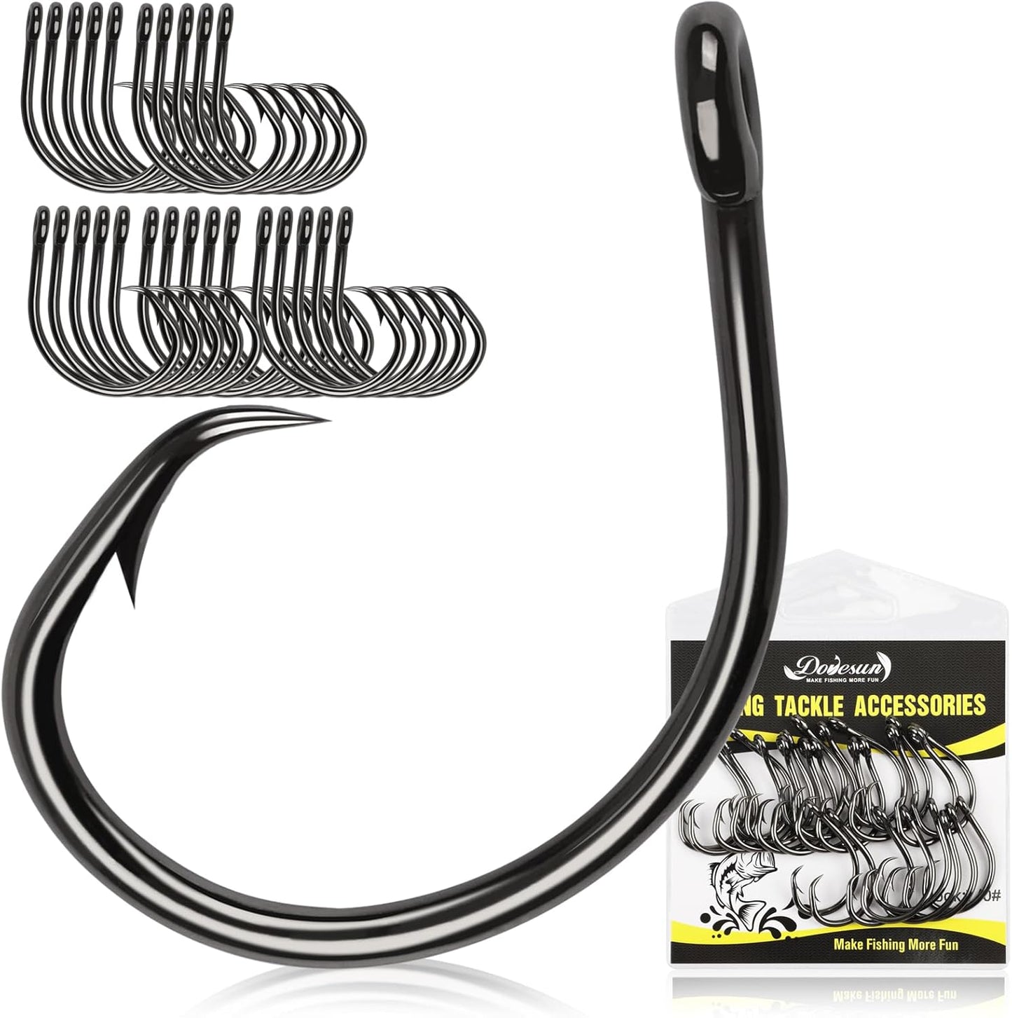 Dovesun Circle Fishing Hooks - 3X Strong Saltwater Hooks for Catfish, Striper, Bass | Sizes 3/0 to 12/0