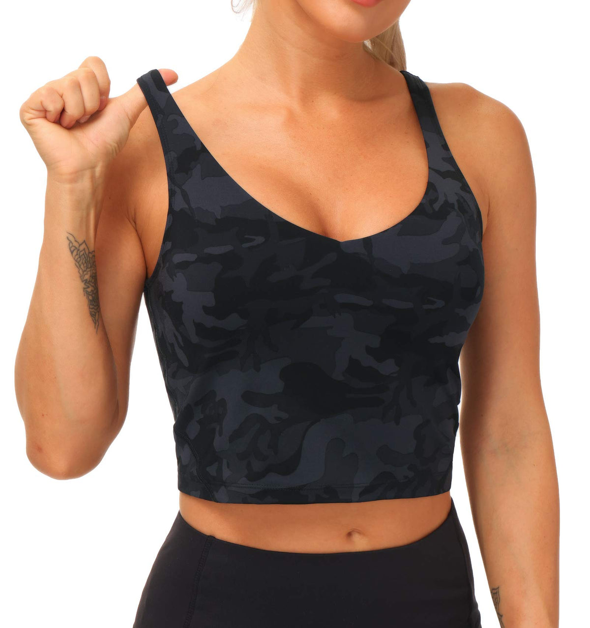 THE GYM PEOPLE Womens Camo Longline Sports Bra Wirefree Padded Medium Support Yoga Bras Gym Running Workout Tank Tops