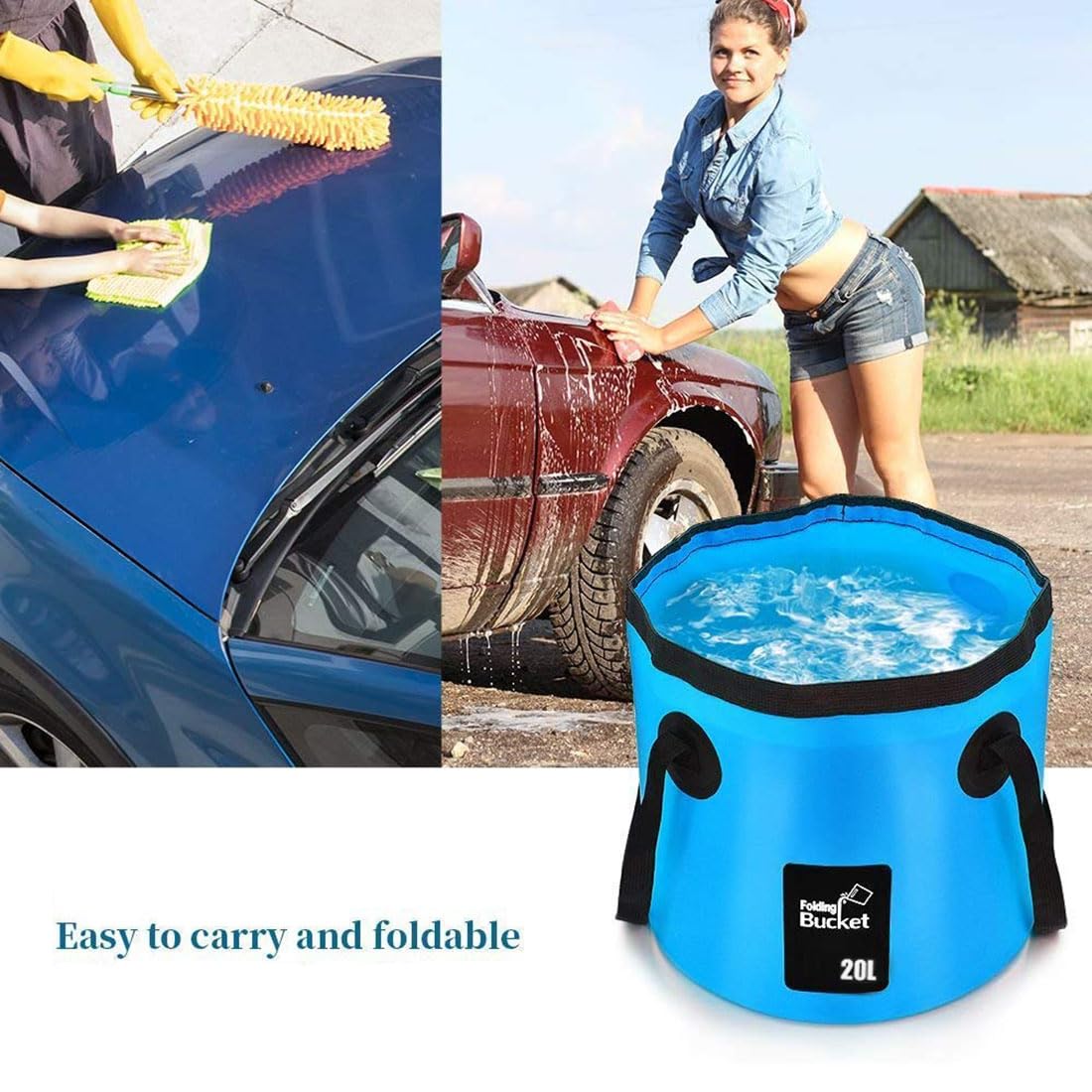 BANCHELLE Collapsible Bucket Water Container Portable Folding Camp Wash Basin for Outdoor Traveling Hiking Fishing Car Washing Gardening Camping (Blue, 20L)