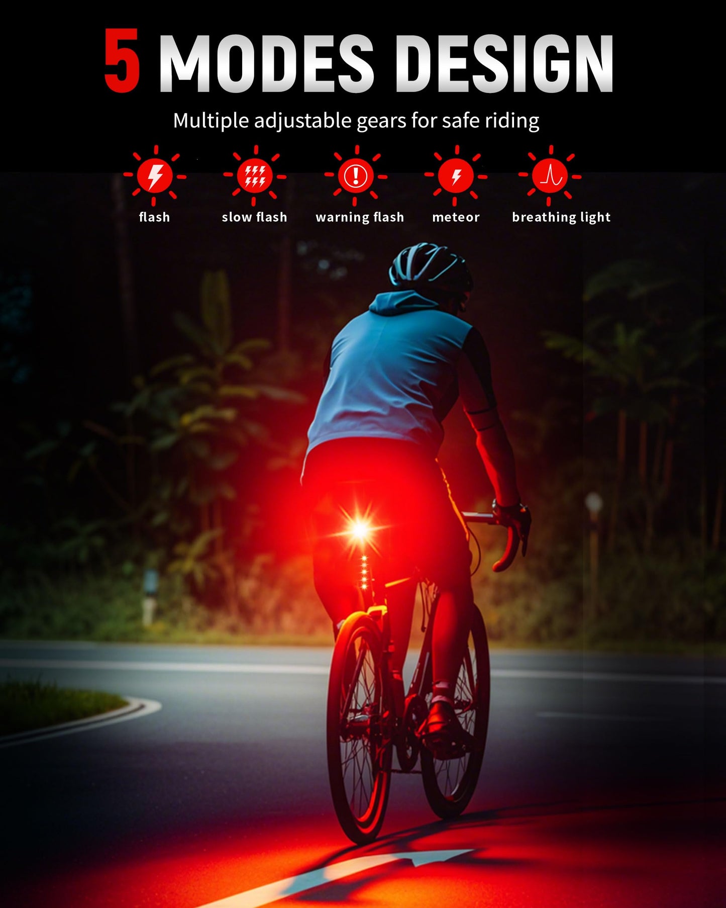 DARKBEAM Bike Tail Light Smart - with Brake/Light Sensor, USB-C Rechargeable, IP64 Waterproof, 5 Light Modes Bicycle Taillight for Night Riding, Super Bright Rear Bike Light for Road Mountain, Cycling