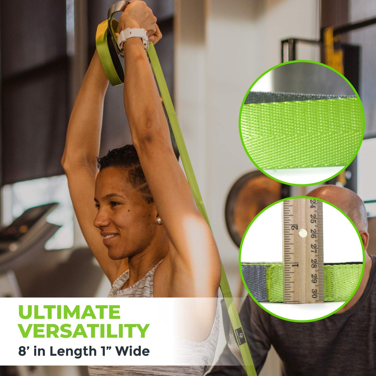 Gradient Fitness Stretching Strap for Physical Therapy, 12 Multi-Loop Stretch Strap 1" W x 8' L, Neoprene Handles, Physical Therapy Equipment, Yoga Straps for Stretching, Leg Stretcher (Green)