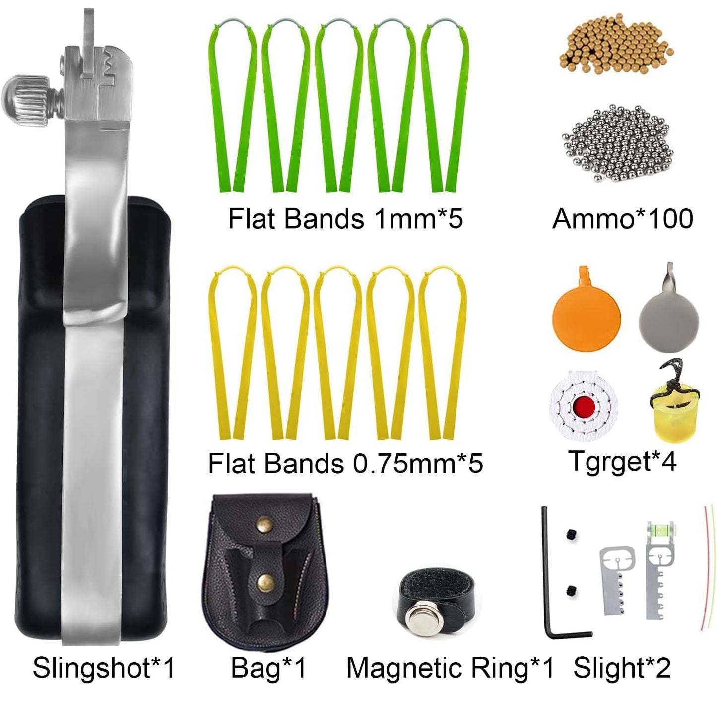 RCZZSUWE Slingshot, Hunting Sling Shot Set for Adults, Professional Stainless Steel Tactical Slingshots, High Velocity Catapult with Ammo Balls, Rubber Bands, Ammo Pouch, Target（Black）