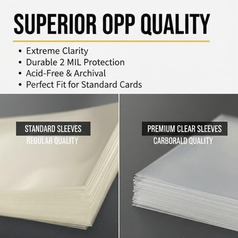 Gold Super Premium Card Sleeves - Ultra Clear OPP 2 Mil | Fits Standard Trading Cards (1000 Pack)