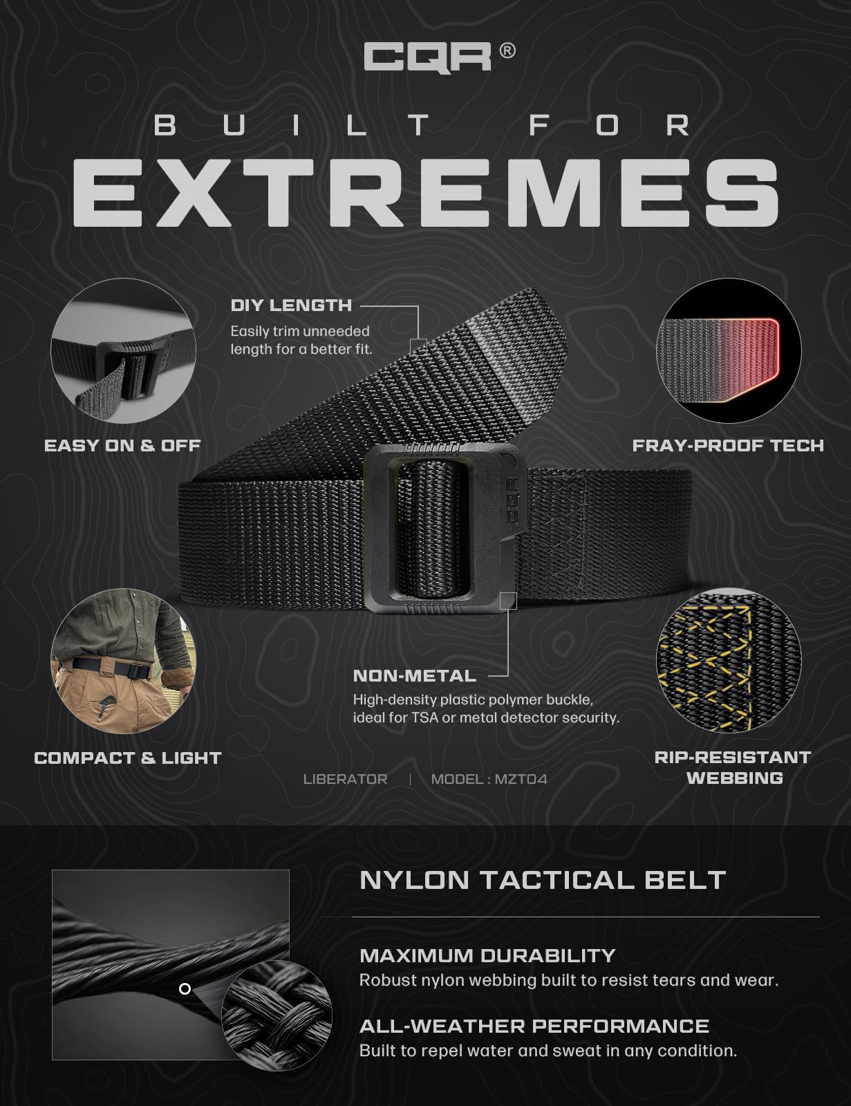 CQR Tactical Belt, Military Style Heavy Duty Belt, Webbing EDC Quick-Release Buckle, Dura Nylon Black, Small