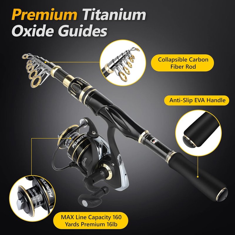Fishing Rod and Reel Combo Set - Telescopic Carbon Fiber Fishing Pole for Travel | Saltwater & Freshwater Use