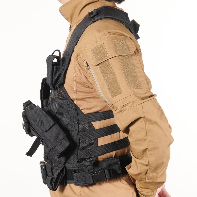 Lancer Tactical Nylon Crossdraw Airsoft Vest Youth Size w/Airsoft Pistol Holster - BLACK