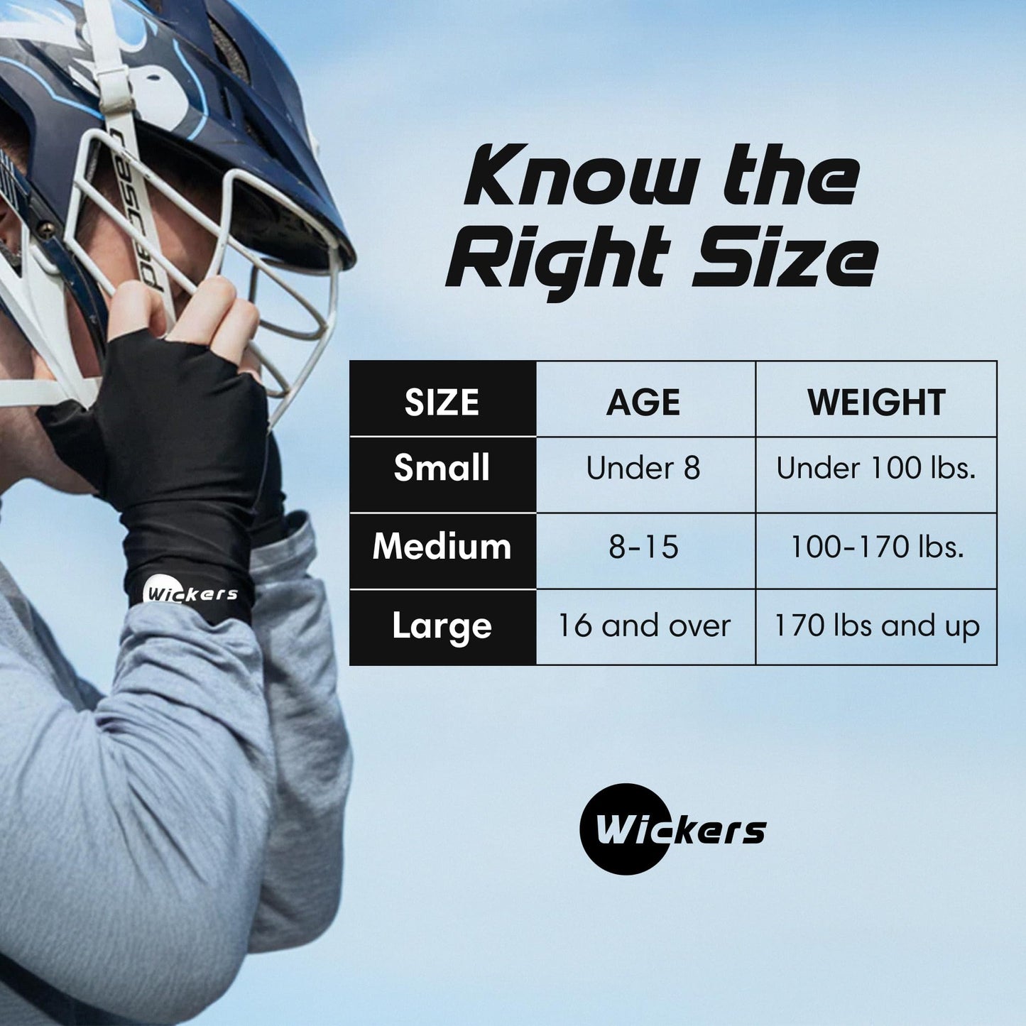 Wickers Fingerless Athletic Gloves Liners (Large, Black) - Lacrosse Glove Liner, Ski Gloves for Winter, Snow Sports Glove Liners for Men, Thin Thermal Liner for Field Hockey, Pickleball, and Golf