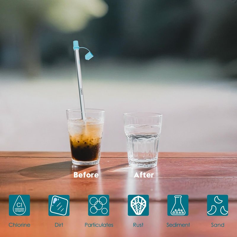 Personal Survival Straw.316L Stainless Steel Reusable Water Filter Straw Portable Water Purifier Straw for Camping Hiking Backpacking Travel, Emergency Survival Gear（ Dark Green,1 Pcs）