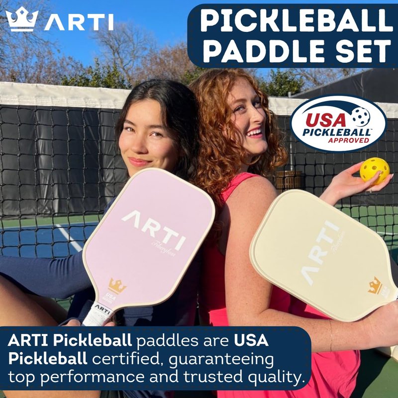 ARTI Pickleball Paddles Set of 2-USAPA Approved Fiberglass Surface Pickleball Set,2 Pickleball Rackets, 4 Balls and 1 Portable Carry Bag, Dogs and Giraffes Pickle Ball Set for Men Women Beginners
