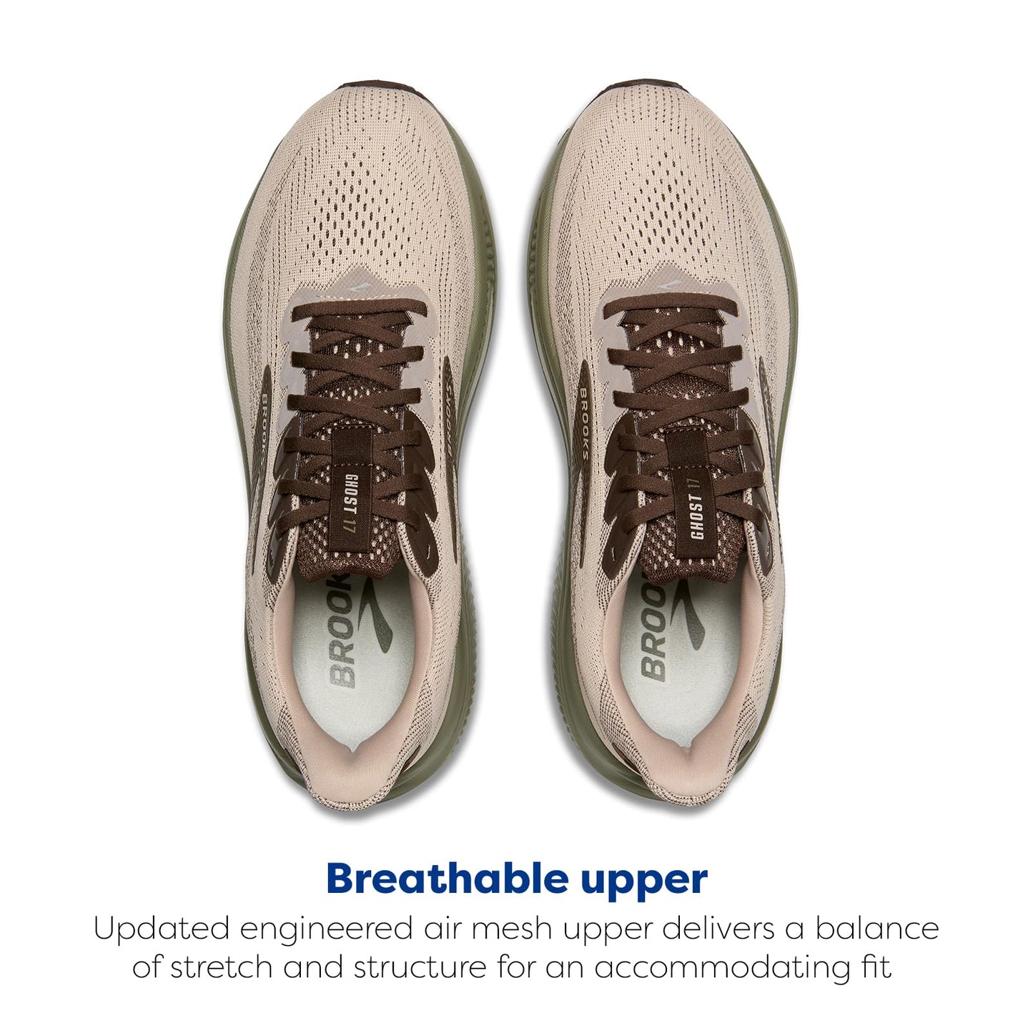 Brooks Men’s Ghost 17 Neutral Running Shoe - Chateau Gray/Brown/Olive - 12 Medium