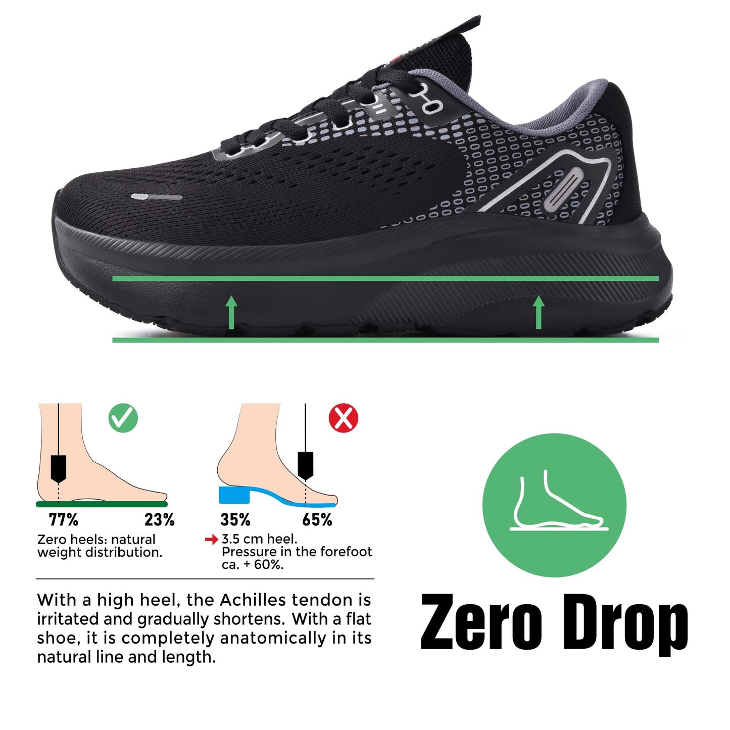JACKSHIBO Wide Toe Box Shoes for Men Arch Support Shoes Wide Width Sneakers for Running Walking Athletic Tennis Orthopedic Plantar Fasciitis Workout with Thick Cushioned Zero Drop Sole Black