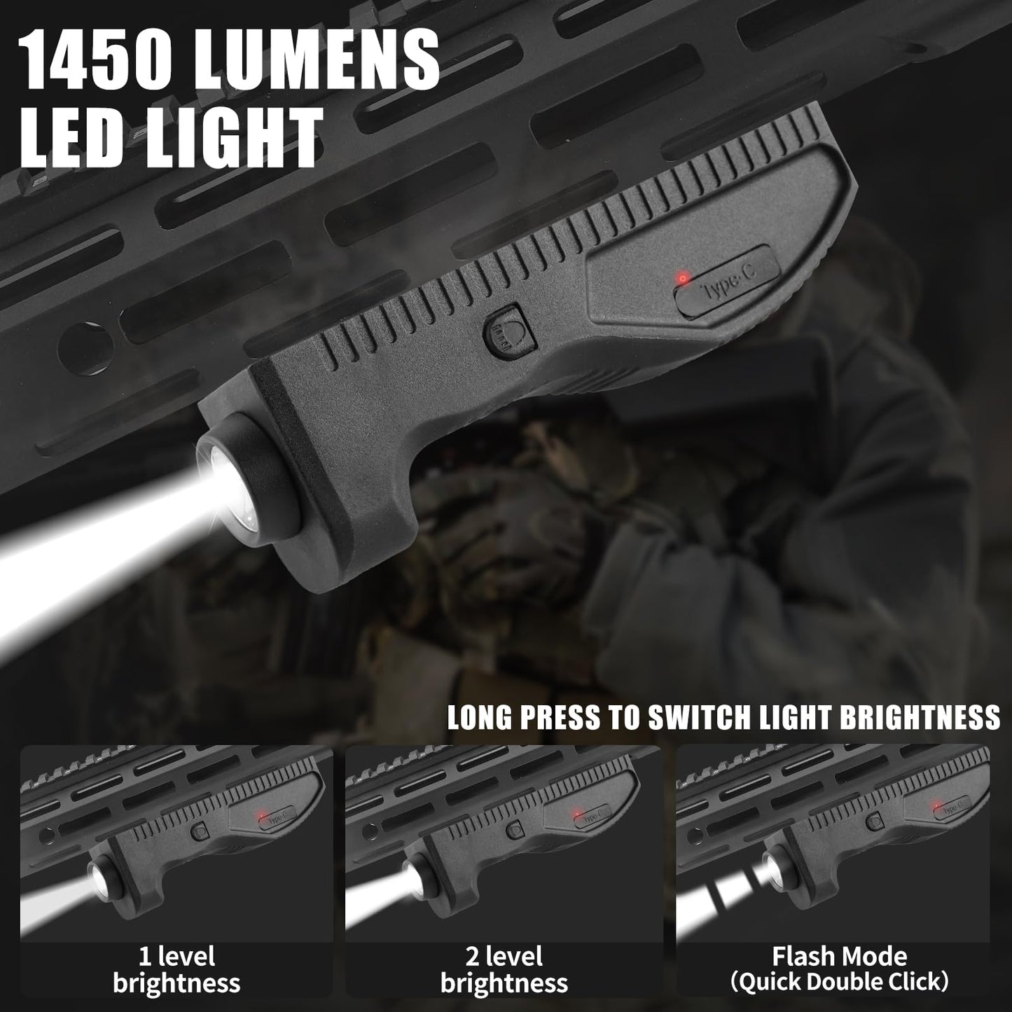 ZBULAR 1450 Lumens Weapon Light, Tactical Flashlight for Rifle,MLOK Mount Weapon Light with Compatible with M-Lok Rail