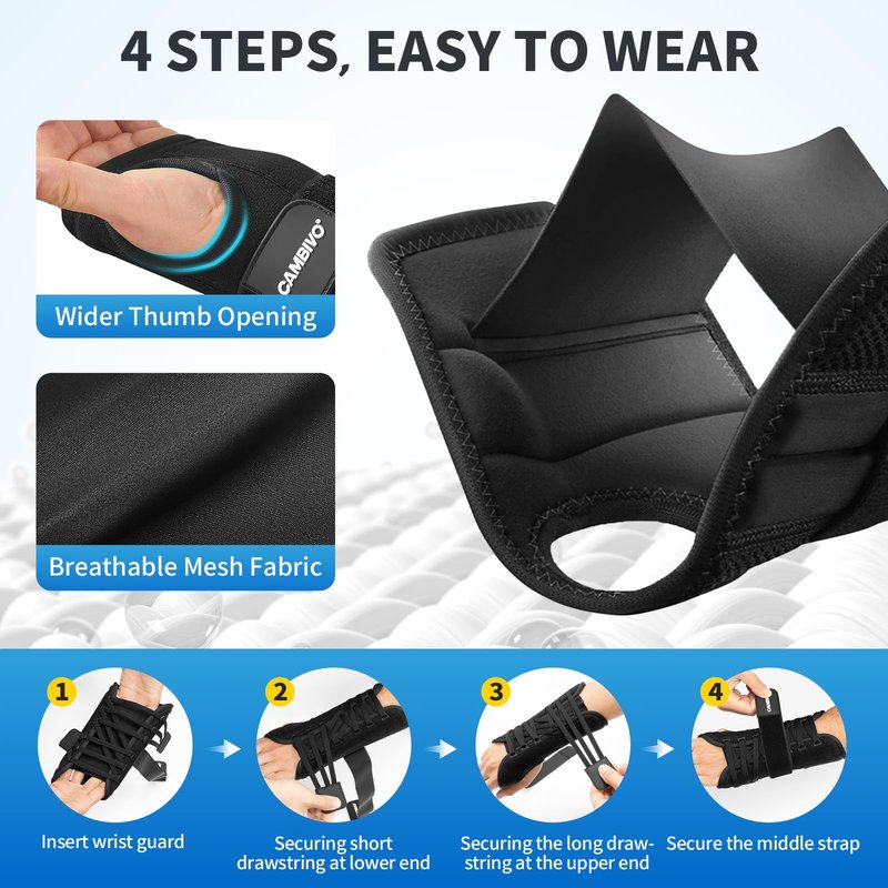 CAMBIVO Wrist Brace for Carpal Tunnel Tendonitis – Night & Day Compression Wrist Support with Removable Aluminum Splint, One-Hand Easy Adjust, Breathable Mesh, Right Hand M/L