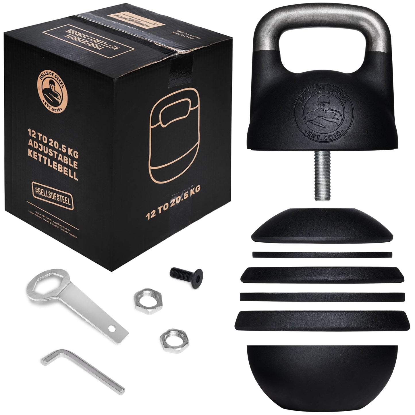 Adjustable Kettlebell Set [Bells of Steel] Kettle Bell Weight Set, Steel Shell, Internally-Loaded for Full Body Workouts, Competition Standard 35mm Handle