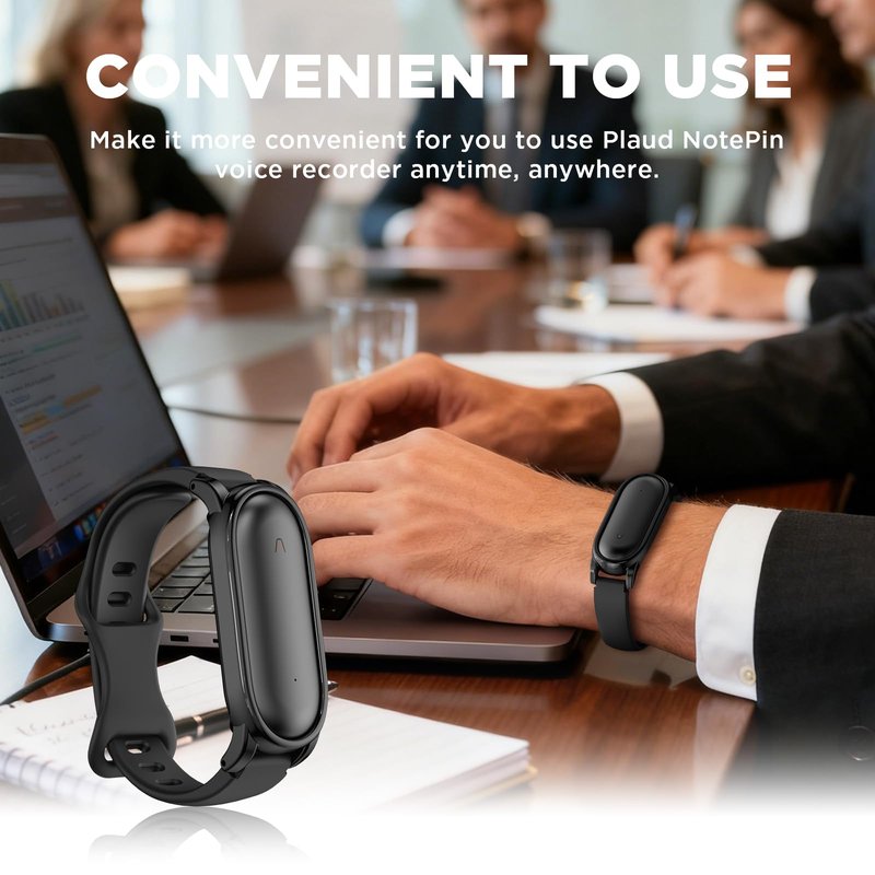 Wacanc Silicone Wristband Compatible with Plaud NotePin Voice Recorder,PC Case with Adjustable Wearable Strap for Plaud NotePin S (2025),Lightweight Replacement Strap Secure Fit Accessories (Black)