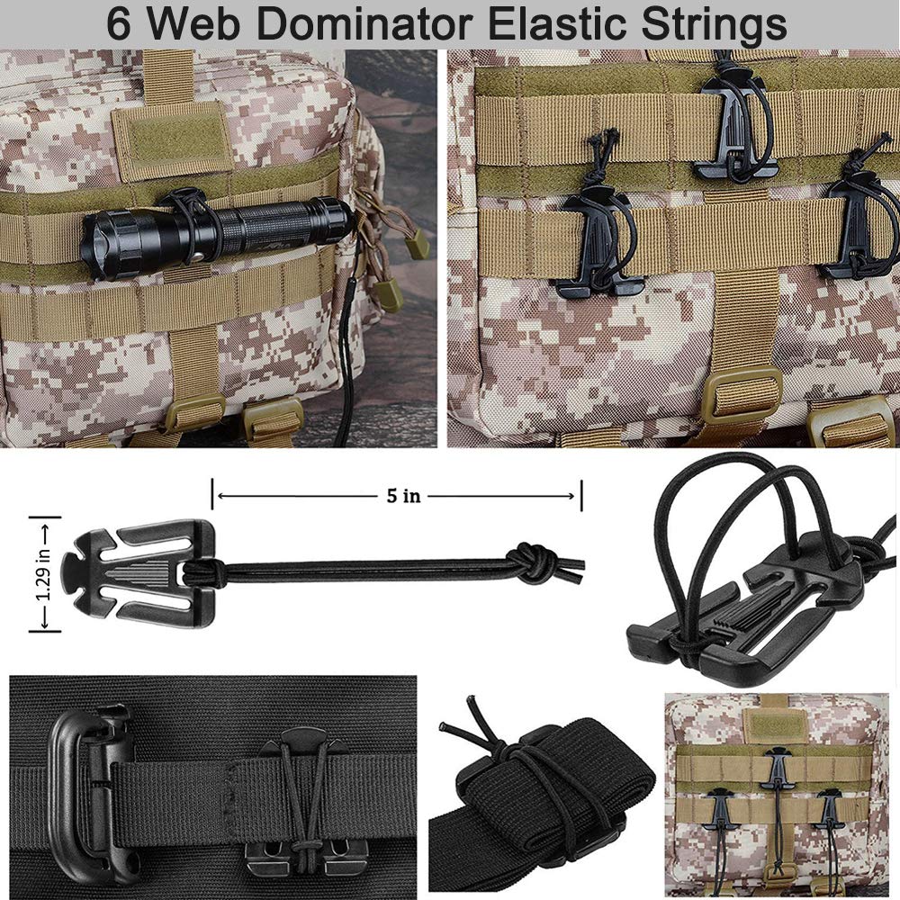 Molle Accessories Kit of 30 Attachments for 1" Webbing Molle Bag Tactical Backpack Vest Belt, Molle Attachments with Molle Pouches D-Ring Grimloc Locking Gear Clip Web Dominator Elastic Strings Buckle
