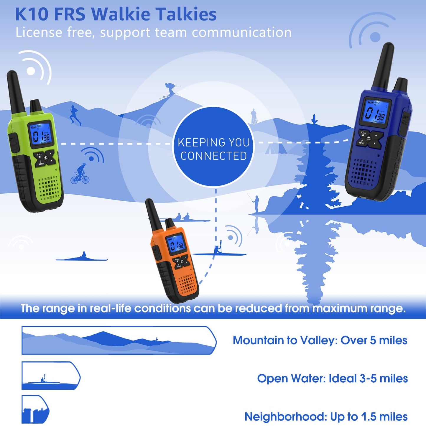 Topsung Walkie Talkies for Adults Long Range Rechargeable with Earpiece NOAA Weather Alert, Multi-purpose 2 Way Radio 6 Pack for Team Work Senior Care Kid Adventure Family Camping Hiking Skiing Cruise
