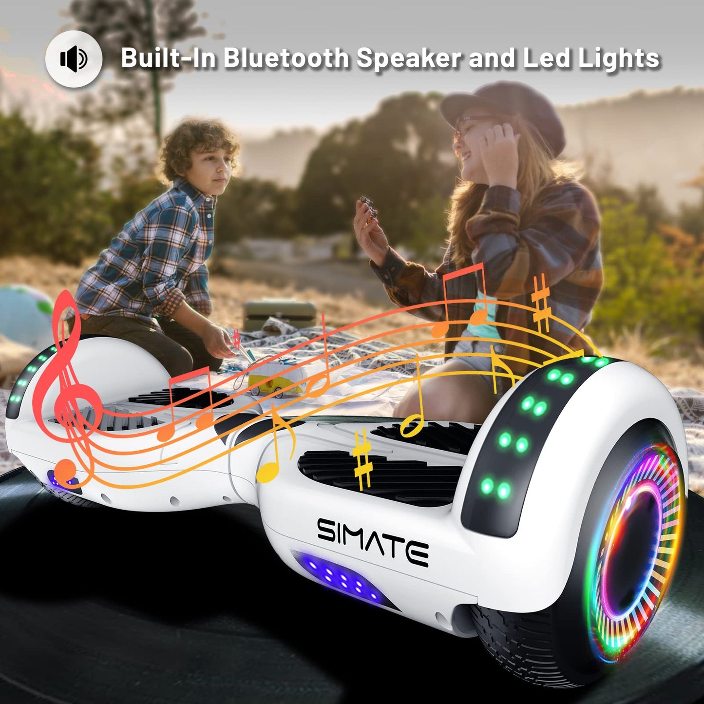 SIMATE Hoverboard, Bluetooth All Terrain Hover Boards with LED Lights and APP Control, Gifts for Kids Adults Girls Boys, for All Ages