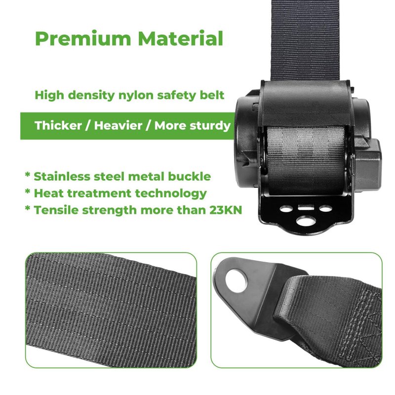 10L0L 3 Point Golf Cart Seat Belt Bracket Kit for EZGO TXT & Club Car DS 2 Passenger, Retractable Seatbelts, Ajustable Freely