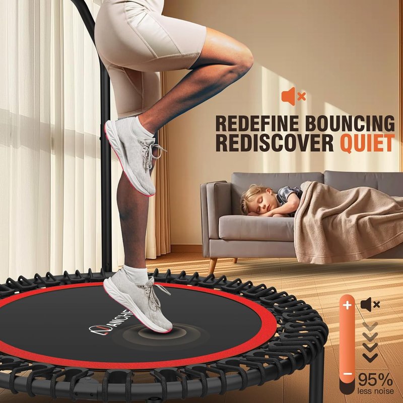 Fitness Bungee Rebounder Trampoline - 40" Foldable with Resistance Ropes & Adjustable Handlebar | 450LBS Capacity for Indoor/Outdoor Use