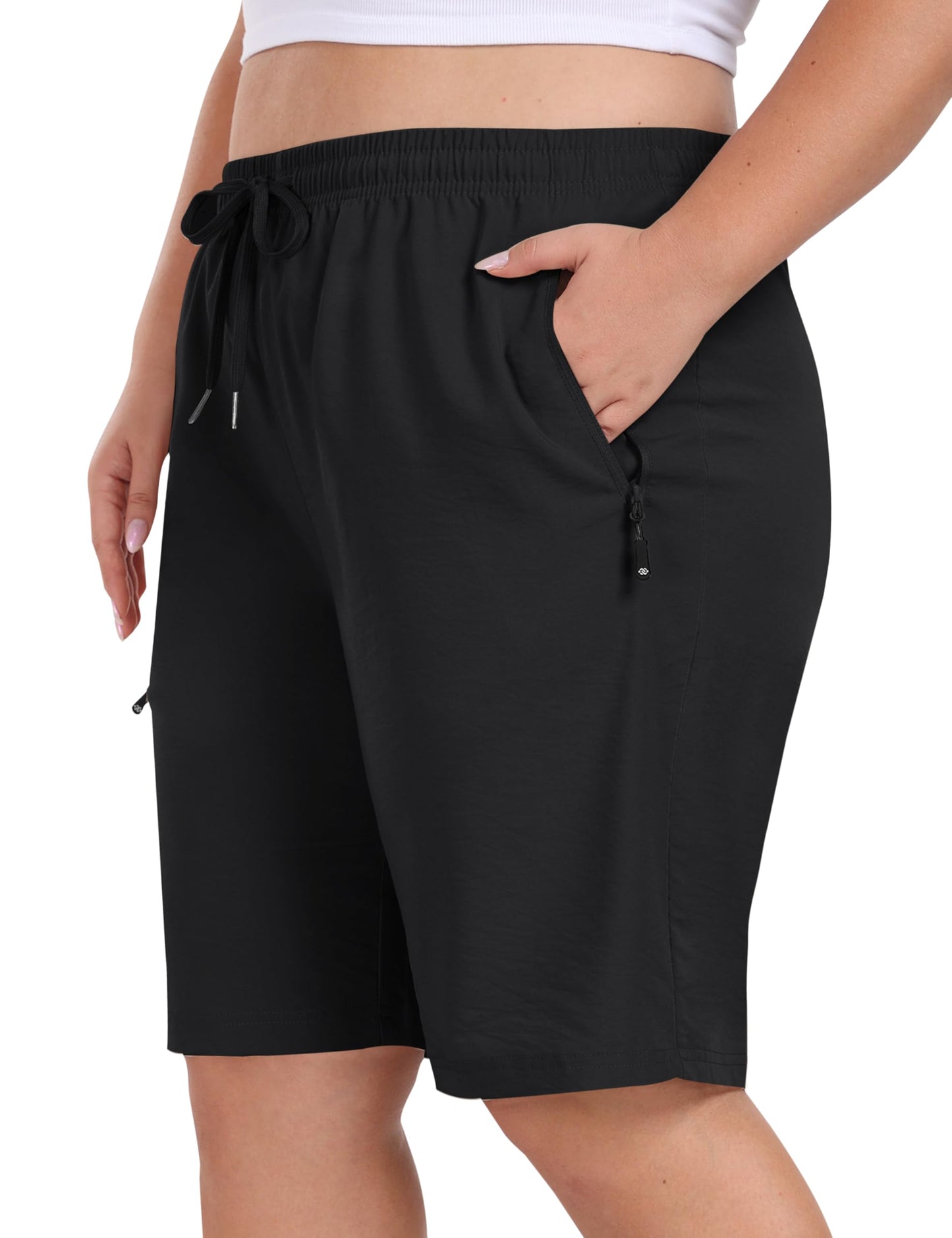 MoFiz Women's Plus Size Hiking Cargo Shorts Quick Dry Athletic Shorts for Camping Travel Golf Shorts Black 4XL