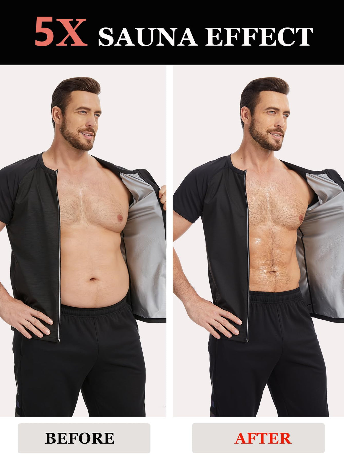 Sauna Shirt for Men Sauna Suit Short Sleeve Sweat Shirt Zipper T-Shirt