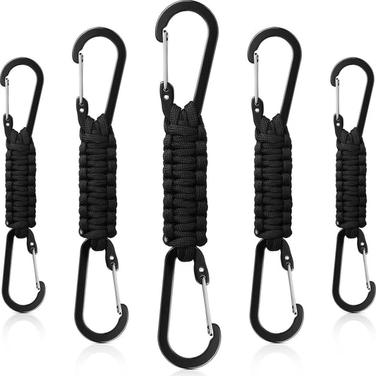 Ferraycle 5 Pieces Paracord Keychain Braided Paracord Lanyard Clips for Camping Hiking Clip Water Bottle Keys Backpack Tools (Black)