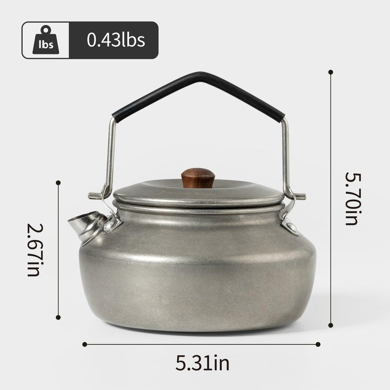 Thous Winds 0.6 Liter Lightweight Stainless Steel Camping Kettle Portable Camp Tea Pot, Outdoor Campfire Use, Retro Silver