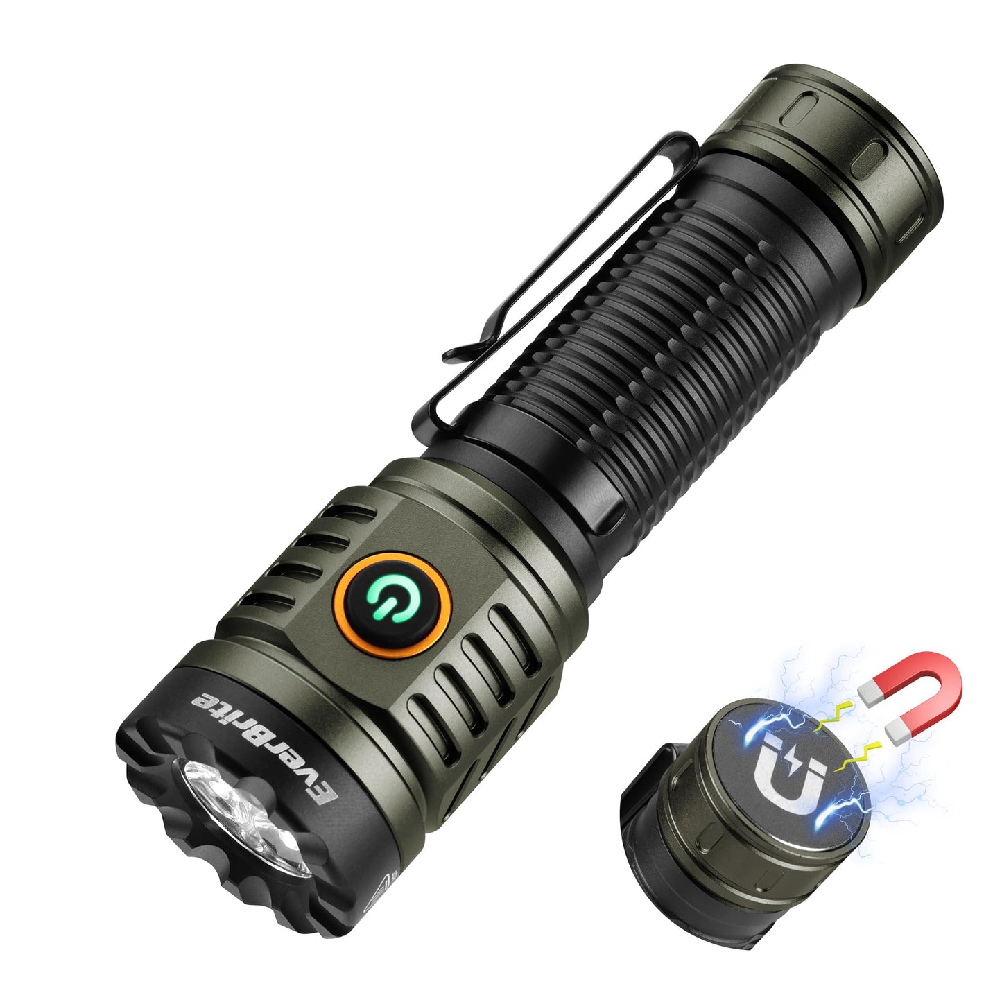 EverBrite 2000LM Rechargeable LED Flashlight, Super Bright Pocket EDC Flashlight with Magnetic Base, 6 Modes & Memory Function, Waterproof Aluminum Flash Light for Camping, Emergency, Power Outage