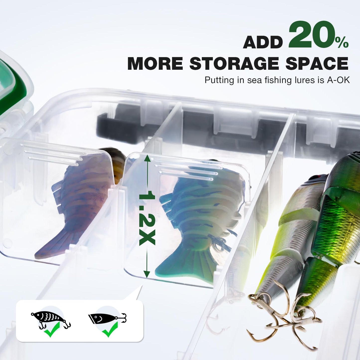 Ghosthorn Fishing Tackle Box, Waterproof 3600 and 3700 Tackle Trays, Plastic Tackle Box Organizer with Removable Dividers Storage Lure Box for Lures 2 Pack (3600 * 2)