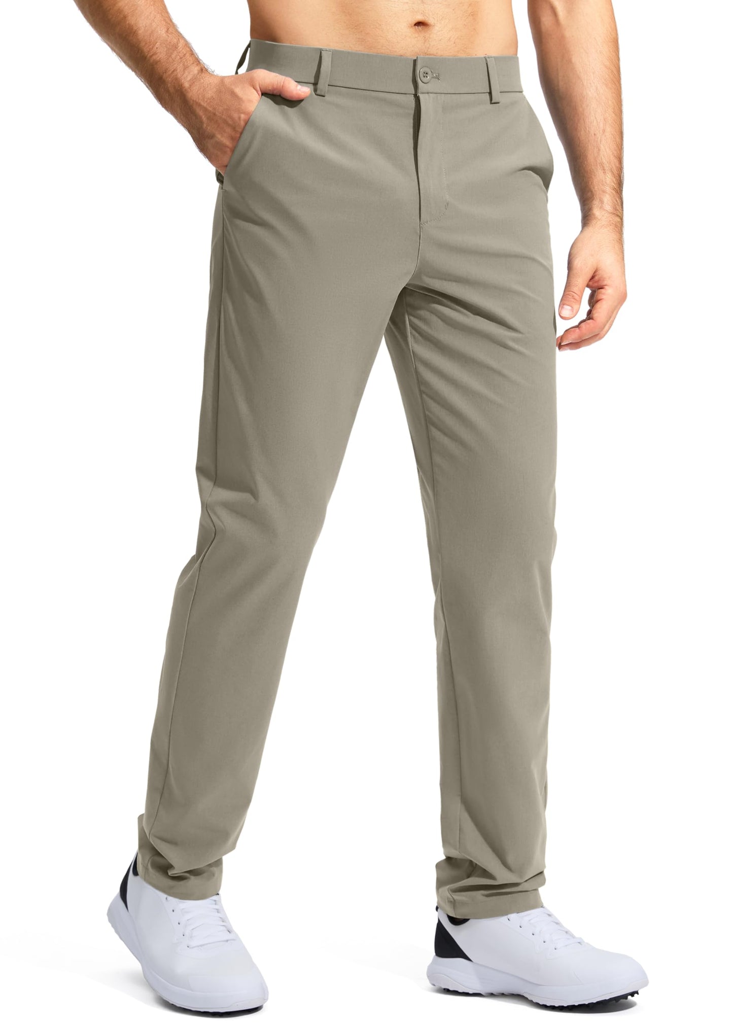 Pudolla Men's Golf Pants Work Dress Comfy Pants Casual Slacks Trousers with Pockets(Stone_Grey 35Wx30L)