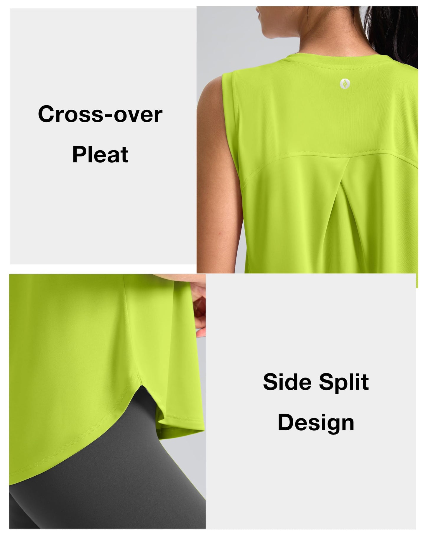 SANTINY Women's Sleeveless Workout Tops Breathable Lightweight Active Tennis Yoga Shirts Athletic Running Tank Tops for Women (Neon Green_S)