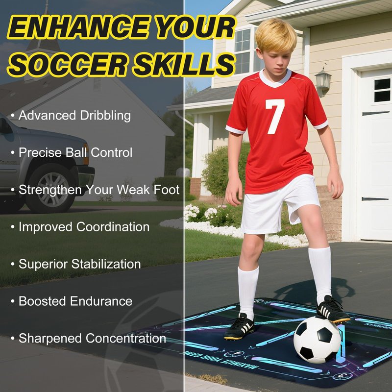 Soccer Training Mat With Technique Video Soccer Training Equipment Includes Football Trainer And Grip Socks Soccer Gifts Improve Coordination Anti-Slip Silent Absorption Mat For Footwork Training