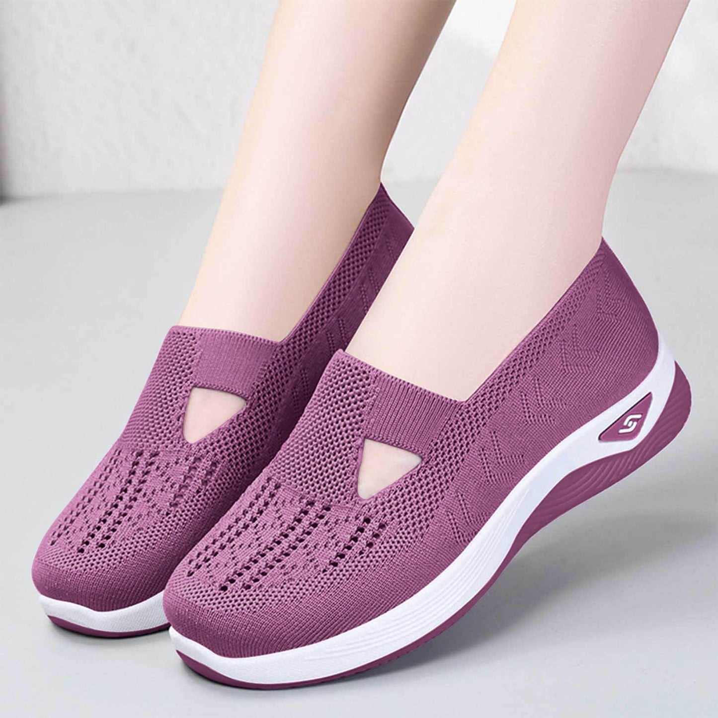 Generic Dress Sneakers Men Women's Slip on Sneakers Shoes Woven Orthopedic Breathable Soft Shoes Walking Diabetic Foam Shoes Hands Free Slip in V-667 Hot Pink 6.5