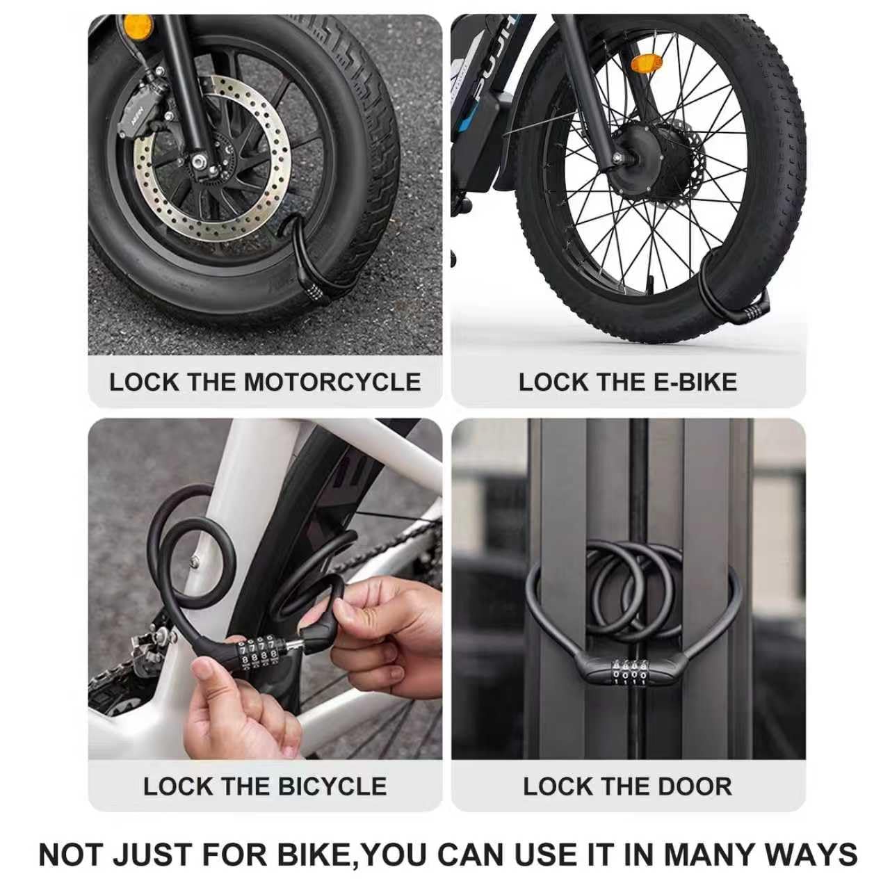 Venzio 2.62FT Bike Lock Cable, Heavy Duty 4-Digit Combination Lock, 10mm (3/8 inch) Self-Coiling Anti-Theft Security Cable for Bicycle, Scooter, Stroller, Fence, Gate, Grill, Outdoor Use