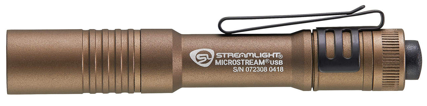 Streamlight 66609 MicroStream 250-Lumen EDC Ultra-Compact Flashlight with USB Rechargeable Battery, Box Coyote