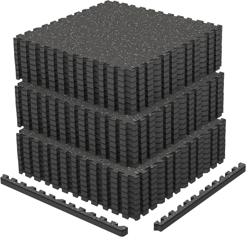 AIRHOP Exercise Mats - 0.79in Thick Interlocking Rubber Tiles | 96 Sq Ft Black & White Gym Flooring