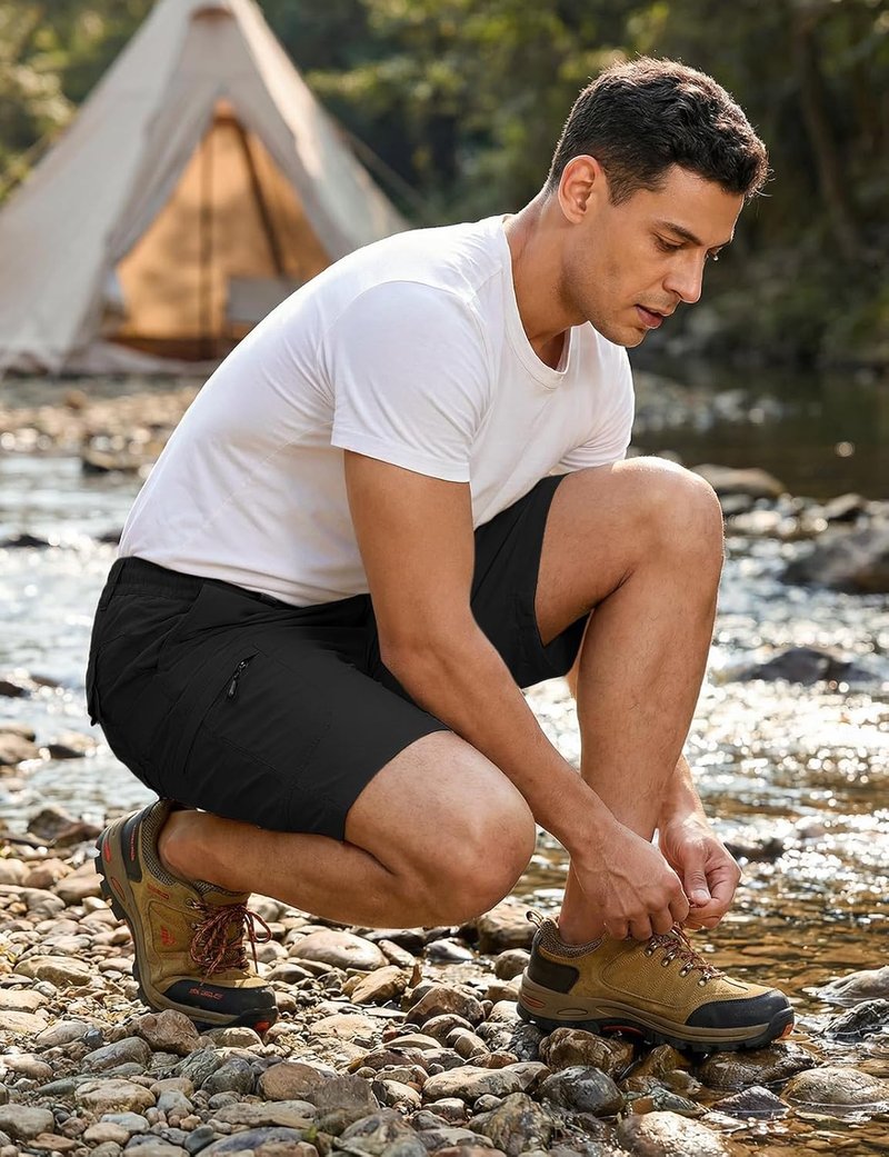 Men's 9-Inch Golf Shorts - Lightweight Water-Resistant Cargo Hiking Shorts | Quick Dry Outdoor Fishing with 6 Pockets